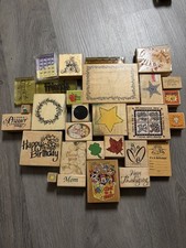 Large Lot 28 WOOD BLOCK RUBBER STAMPS So Much Variety See Pictures
