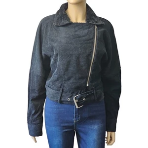 Hyfve Women's Corduroy Moto Cropped Jacket Faux Fur front