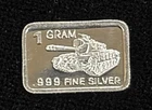 1 GRAM GR G .999 Fine Pure Solid Silver Army Tank Bullion Bar! Unique Gift Look!