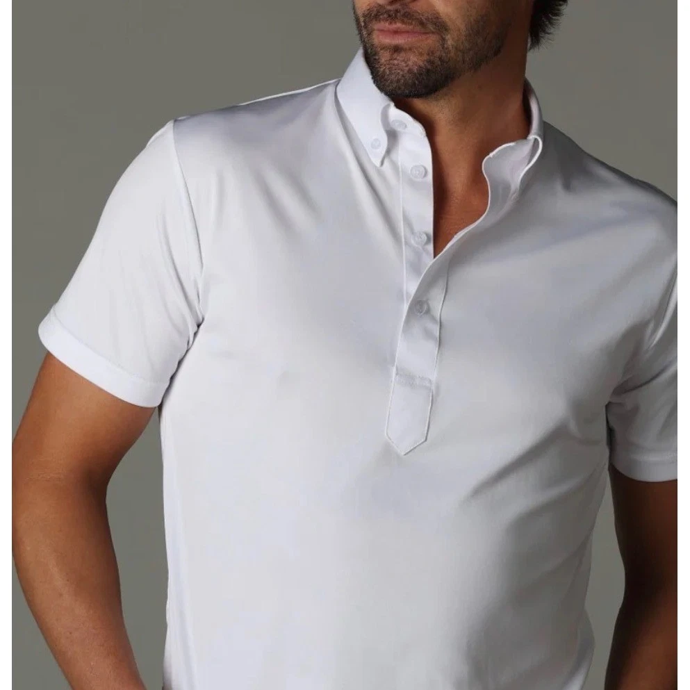 Collars & Co. Men Size Medium Polo Shirt White Oxford Dress Collar Performance