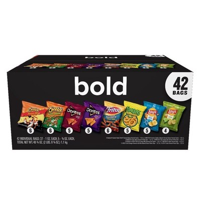 Mega Size Variety Pack of Bold Mix Chips Snacks, 42 Count Resealable Bags