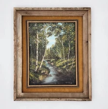 Painting Landscape Woods Vintage Original Art Signed Elbel Gewell Framed 19"x23"
