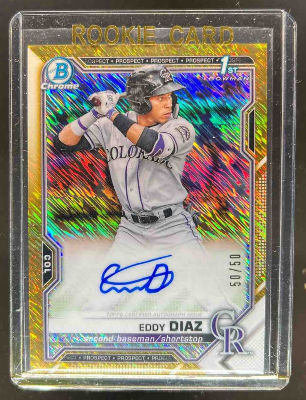 2021 Bowman Eddy Diaz Chrome Auto 1st Gold Shimmer Refractor #50/50