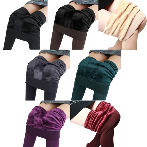 Thick Velvet Thermal Tights Fleece Lined Leggings Over Heel Slim Pants for Women - Picture 3 of 16
