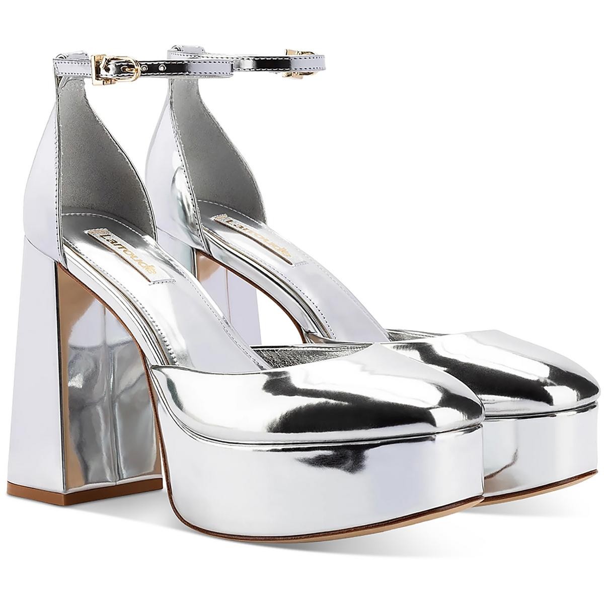 Женские туфли-лодочки Ari серебристого цвета Larroude на блочном каблуке 10 см BM BHFO 8554 12690₽