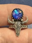 Sterling Silver Bull Skull Women’s Ring With Blue Opal Stone — photo 1