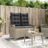 Gartenbank Verstellbar Mit Kissen Bank Sitzbank Hellgrau Poly Rattan vidaXL