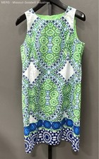 London Time Dress Women's Size 10 Green Blue Floral Geo Print Career Office Wear