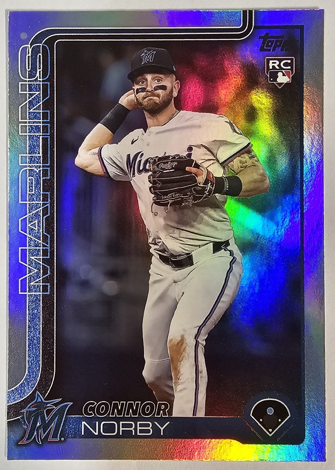 Connor Norby Rainbow Foil Rookie 2025 Topps Series 1 #132 Miami Marlins