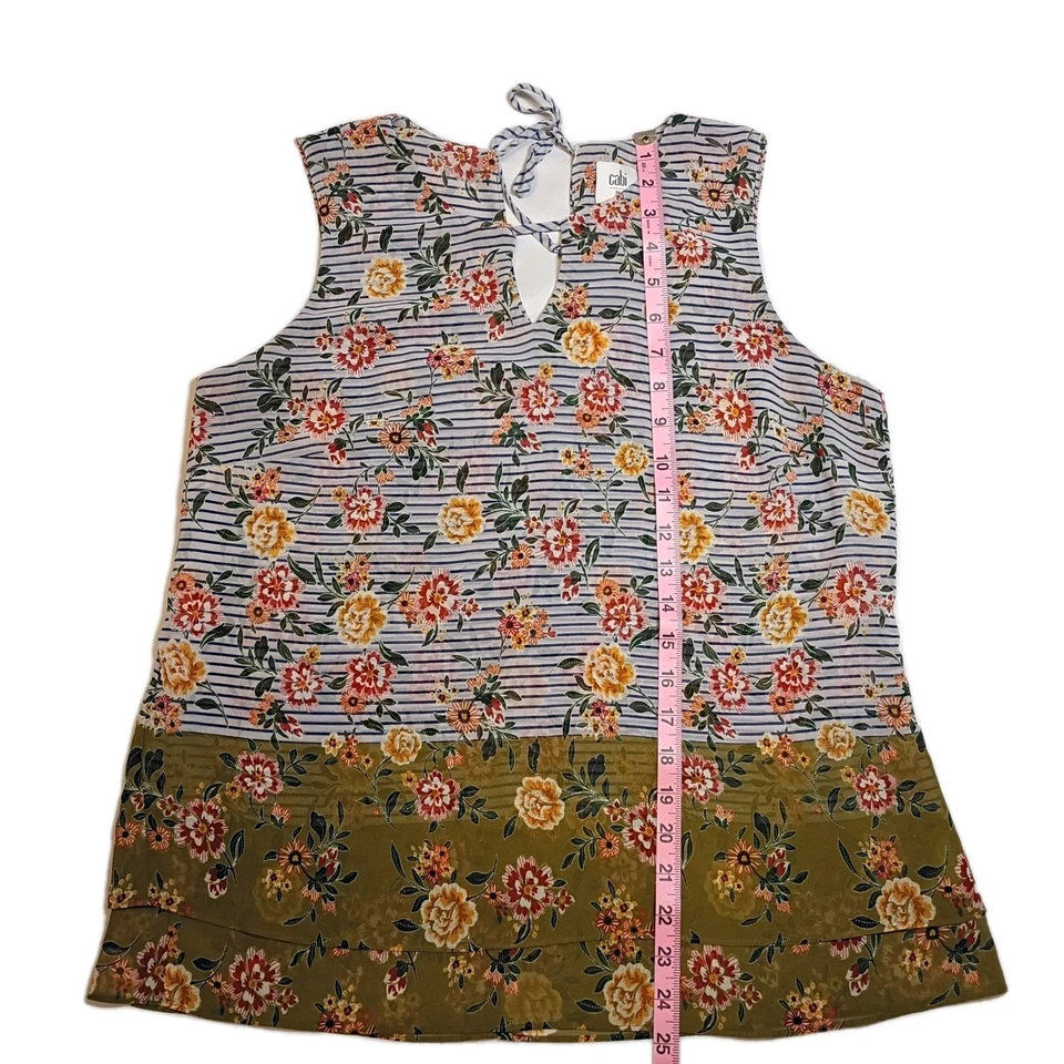 Топ безрукавка Cabi в полоску с цветочным рисунком - женский размер M без рукавов с замочной скважиной сзади - Изображение 3 из 4
