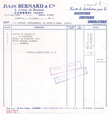 1964 JULES BERNARD & CIE INVOICE IN CAMBRAI - M.JOMBART IN CARVIN