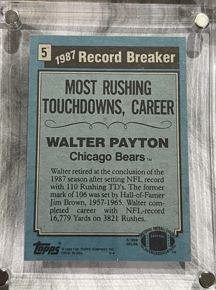 1988 Topps Walter Payton 1987 Record Breaker Signed Card Auto Chicago Bears - Image 2 of 4