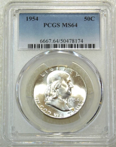 1954 P Franklin Half Dollar PCGS MS64 Frosty White 95% FBL PQ New Holder #279K