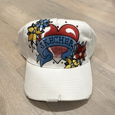 Skechers Women’s White Adjustable Baseball Cap Embroidered Heart Koi Floral