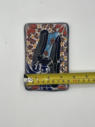 Talavera Mexican Folk Art Pottery Tile House Number 4 Blue Multi Color - Picture 4 of 5