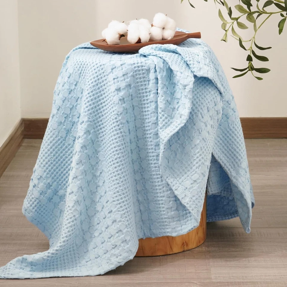 100% Cotton Waffle Weave King Blanket Soft Lightweight Breathable All Season - Image 4 of 4