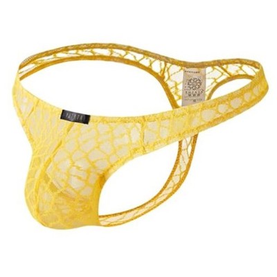 Mens Thong Underwear Male Lace G String Sissy Clothes Breathable Medium Yellow