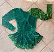 NEW GREEN Confetti Dots SEQUIN VELVET Competition GIRLS Figure ICE SKATING Dress