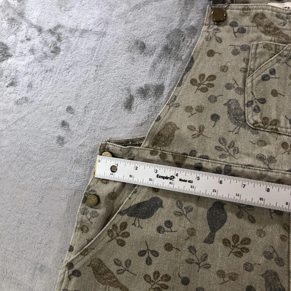 Mono babero armario pequeño para mujer grande beige estampado de pájaros algodón holgado pierna ancha Foto 2 de 4