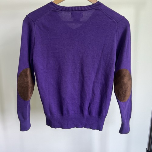 Polo Ralph Lauren V-neck Sweater Leather elbow patches Boys Sz Medium 10-12 Vtg - Picture 5 of 6