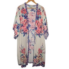 Flying Tomato Womens Pink Floral Print Half Sleeve Duster Kimono Cover Up S/M