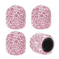 Car Tire Valve Stem Caps Pink Sparkling Crystal Tire Caps 4Pcs Pink-4p