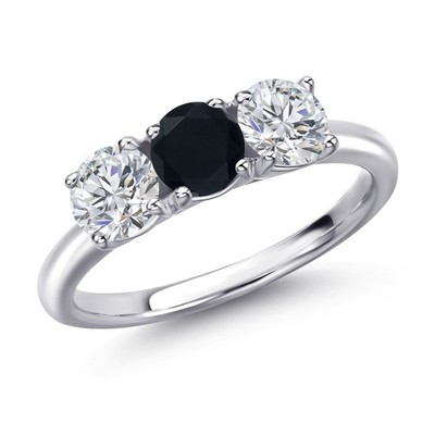 925 Sterling Silver Onyx and Lab Grown Diamond Engagement Ring For Women | 1.48