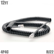 12FT Coil 4P4C RJ22 Telephone Handset Receiver Cord Phone Cable Black