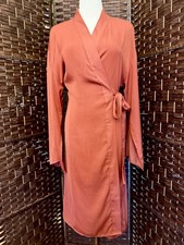 OS A New Day Burnt Orange Kimono Satin Robe Mid Length Short Belted Wrap Target