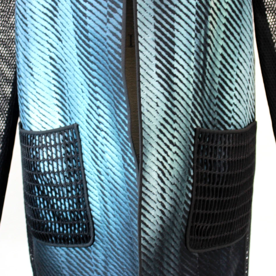 Chaqueta Blazer Pequeña Elie Tahari Rayas Bolsillos Frontales Abiertos Manga Red Foto 3 de 4