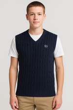 Chaps Cable Knit Sweater Vest Youth Large 14/16 Navy Blue 100% Cotton Preppy