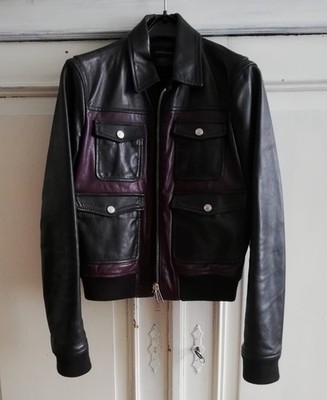 RARE DSQUARED2 HORSEHIDE PURPLE & BLACK LEATHER JACKET  44 originally over 2500