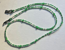 Handmade beaded eyeglass chain - seed beads w/cat's eye glass, light blue