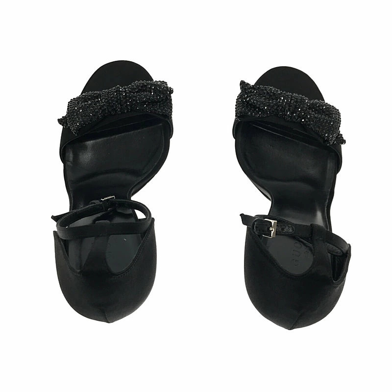 GUCCI Ribbon Rhinestone Ankle Strap Heel Sandals 37 1/2 Black Women's thumbnail 4