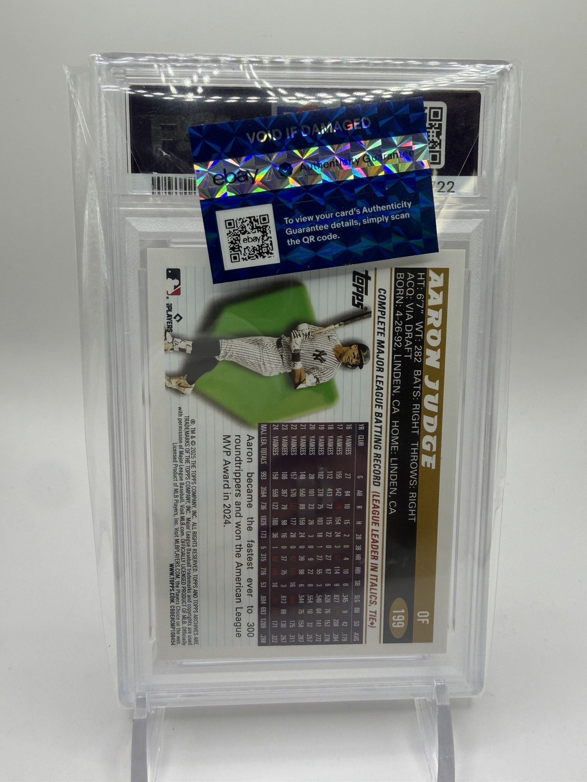 2025 Topps Archives Aaron Judge #199 Image Variation Foilfractor 1/1 PSA 10 GEM view 6