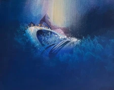 Original Surrealist mystical landscape painting, acrylic on canvas, 10x8 in.