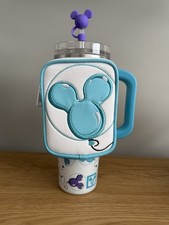Disney Parks Mickey Balloon Stainless Steel Tumbler With Zip Case New