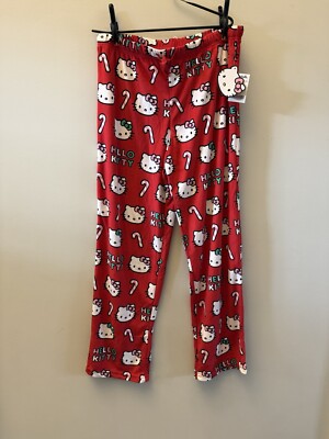    NEW Sanrio Hello Kitty Christmas Red Candy Canes Pajama Pants Size Medium