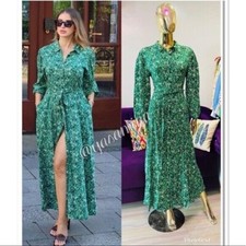 ZARA GREEN FLORAL PRINT FLOWING SHIRT DRESS SIZE S UK 8