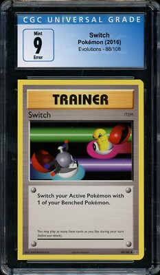 Pokemon Switch ERROR MISPRINT SQUARE CORNERS #88 XY Evolutions CGC