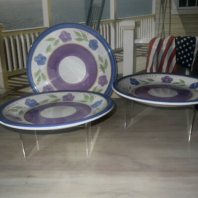 Gibson Everyday China ~ Set of 3 Large Dinner Plates Flower Beautiful Plates