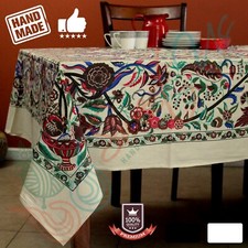 Cotton Floral Tree of Life Tablecloth Rectangle Black Kitchen Dining Linen
