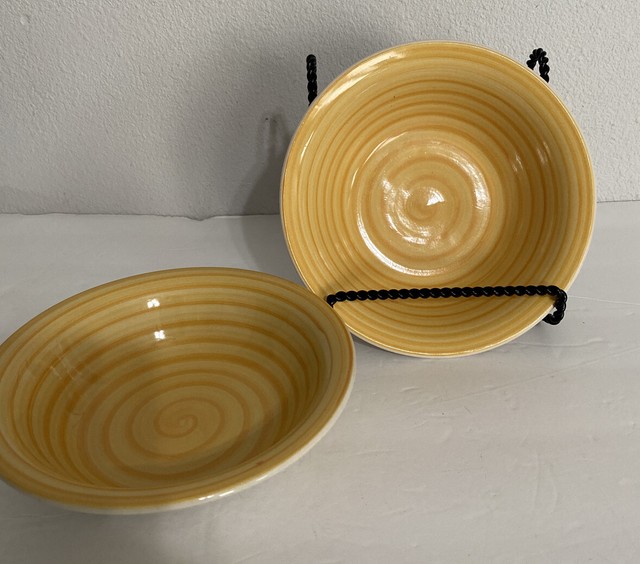 Set Of (2) Mulberry Home Collection Yellow Swirl Cereal Soup Bowls 7” X