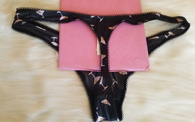VICTORIA'S SECRET VERY SEXY PRINTED HIGH LEG SMOOTH THONG PANTY MEDIUM BLACK NWT