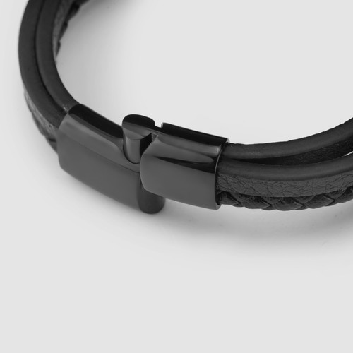 SERASAR | Bracelet en cuir original pour homme [brillant] - Couleurs noir, argent et or - Photo 9/25