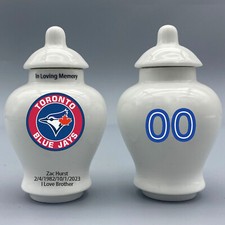 Ceramic Mini Urn for Toronto Blue Jays Baseball Theme, Custom Text  Number
