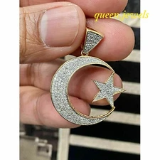 2.75CT Lab-Created Diamond Crescent Moon Star Charm Pendant 14K 2-Tone Gold Over