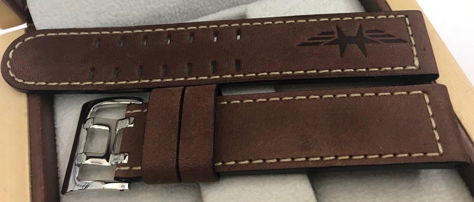 20mm Hamilton Bracelet de Montre en Cuir Vrai Braun Double Boucle Pin Sans Logo