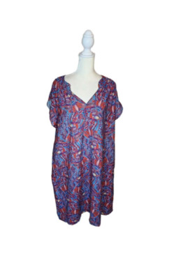 The Korner Red and Blue Print Cap Sleeve Boho Dress M/L