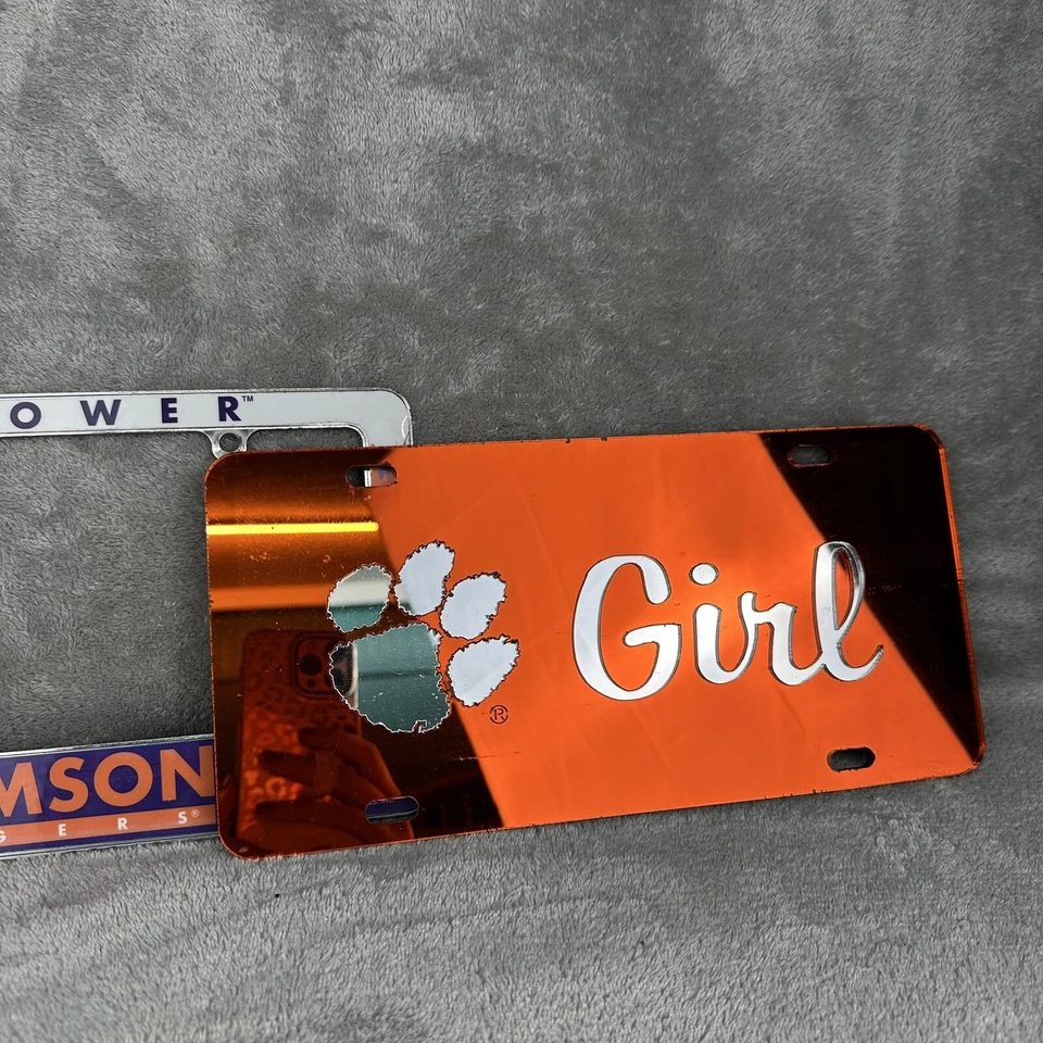 Matrícula y marco Clemson Niña Clemón Pata Estampado Naranja Decoración Decorativa Foto 3 de 4